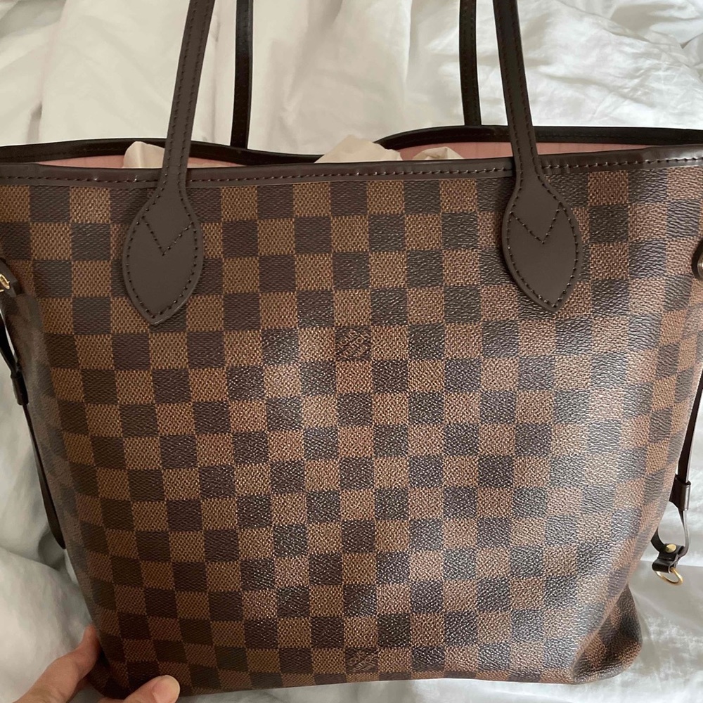 LOUIS VUITTON Damier Ebene Neverfull MM pink
